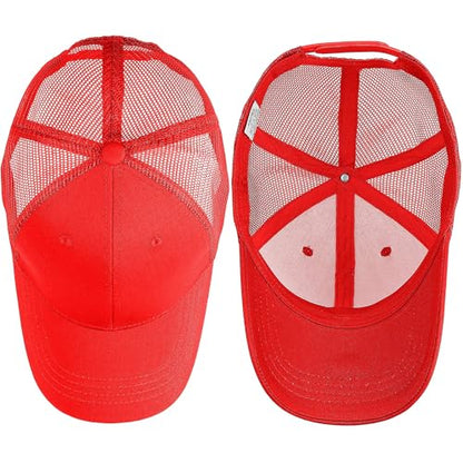 Falari Trucker Hat Baseball Cap Structured Plain Design 6 Panel, Adjustable Size - color: 1pk Red