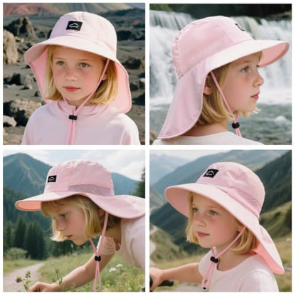 ZOORON Kids Sun Hat with Neck Flap Beach Fishing Bucket for Boys Girls - color: Pink