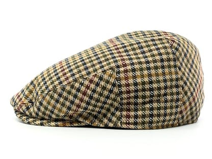 Men's Classic Patchwork Herringbone Checker Plaid Newsboy Ivy Hat Flat Cap - color: Camel Plaid, size: Small-Medium