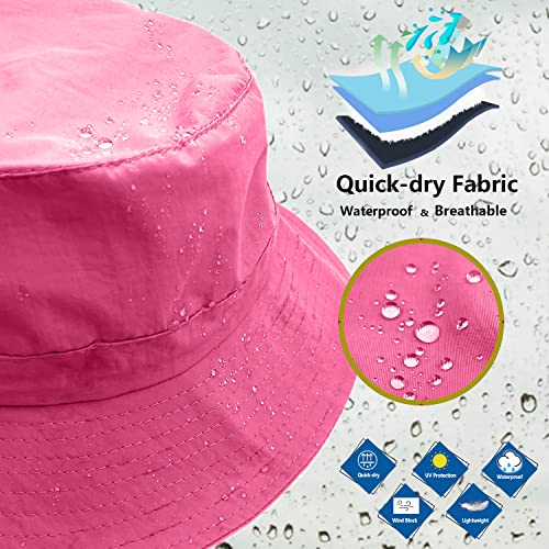 woogwin Waterproof Bucket Rain Hat with Chin Strap Quick Dry Packable Boonie Sun Hat Safari Hat UV Protection - color: Rose