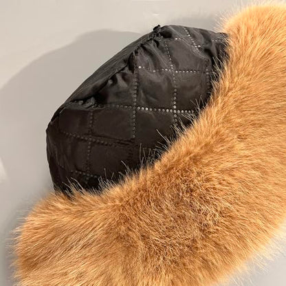 Women's Oversized Faux Fur Bucket Hat, Fluffy Plush Winter Hat, Solid Color - color: White
