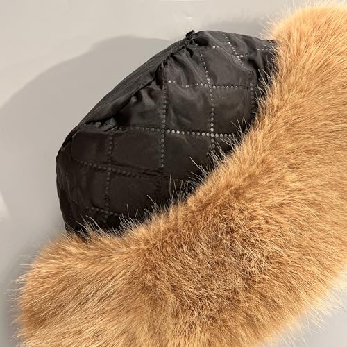 Women's Oversized Faux Fur Bucket Hat, Fluffy Plush Winter Hat, Solid Color - color: Burgundy