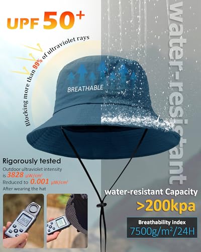 Water-Resistant Bucket Hat for Women Men Rain Hat UPF 50+ Boonie Sun Hat - color: Deep Ocean Blue