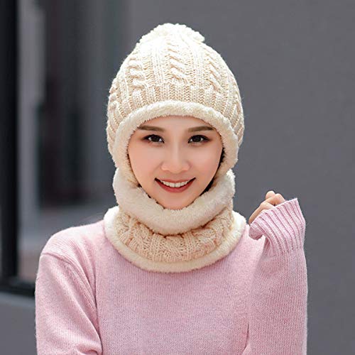HUAMULAN Women Winter Knit Beanie Hats One Piece Fleece Lined Balaclavas - color: Beige