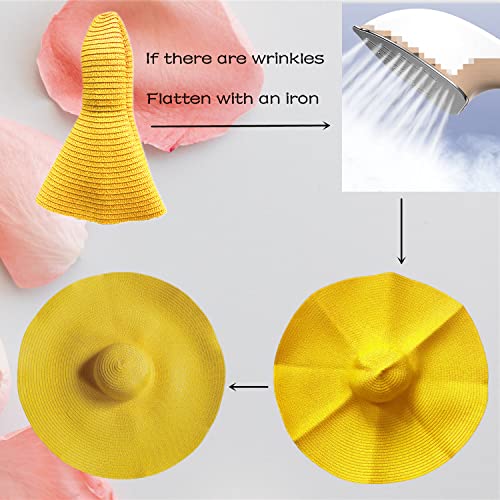 Oversized Beach Hat Women, Extra Wide Brim Foldable Straw Floppy Sun Hat - color: Yellow