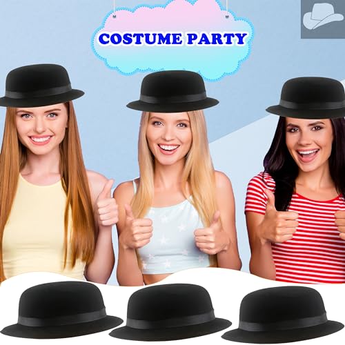 20 Pack Plastic Derby Bowler Hats Bulk Black Bowler Hat Deluxe Costume Hat for Adult Kids Dress up Costumes Party