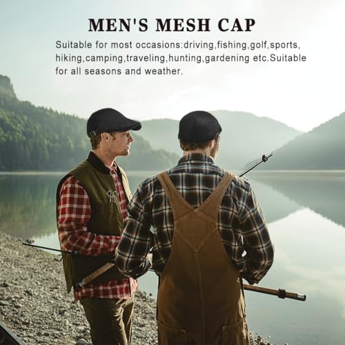 Xinveen Men's Mesh Cap Breathable Summer Newsboy Hat Adjustable Beret Ivy Cap Irish Cabbie Driving Hunting Hats - color: Black