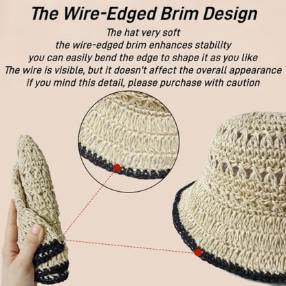 Floppy Big Beach Straw Hats for Women Foldable Summer Wide Brim Packable Sun Hat Womens Travel Straw Fedora Hat - color: Beige-8