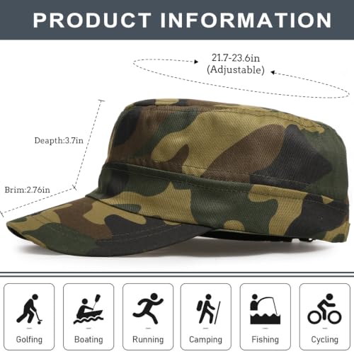 Initlove Cadet Army Cap Military Unisex Flat Top Hat for Men Women - color: Camo Brown
