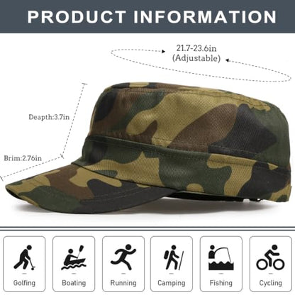 Initlove Cadet Army Cap Military Unisex Flat Top Hat for Men Women - color: Camo Brown