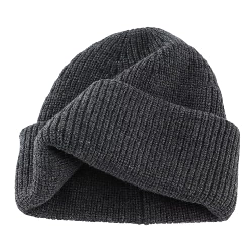 Connectyle Short Fisherman Beanie for Men Women Warm Winter Hats Knit Cuffed Beanies Skull Cap Acrylic Watch Hat - color: Dark Grey