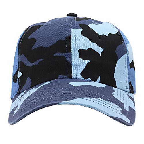 Falari Classic Baseball Cap Dad Hat 100% Cotton Soft Adjustable Size - color: Camouflage - Blue