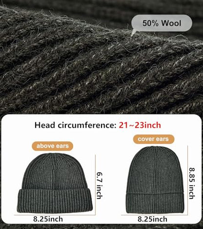 Wool Fisherman Beanies for Men Knit Fall Winter Beanie Hat Skull Cap - color: Dark Grey