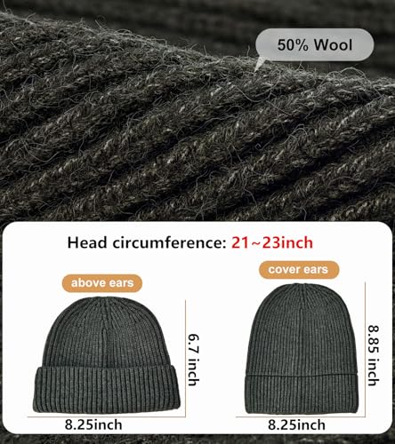 Wool Fisherman Beanies for Men Knit Fall Winter Beanie Hat Skull Cap - color: Dark Grey