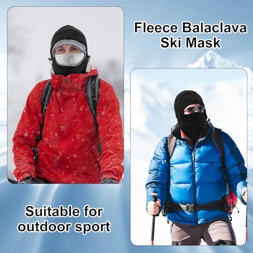 Frienda 2 Pcs Balaclava Ski Mask Windproof Warmer Fleece Adjustable Winter Mask Face Cover for Men Women - color: Black, Black Mixed Grey