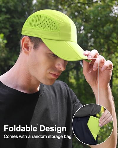GADIEMKENSD Mens Folding Outdoor Hat Long Brim UPF 50+ Sun Protection - color: Folding Fluorescent Green