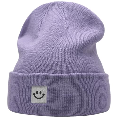 55cube Unisex Winter Beanie Hats Warm Thick Knit Cuffed Skullcaps - color: Light Purple