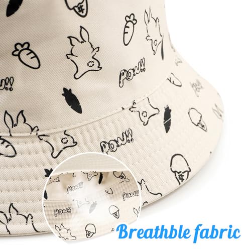 Unisex Bucket Hat Beach Sun Hat Fishing Hat for Men Women Teens, Reversible Double-Side-Wear - color: Rabbit Beige