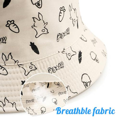 Unisex Bucket Hat Beach Sun Hat Fishing Hat for Men Women Teens, Reversible Double-Side-Wear - color: Rabbit Beige