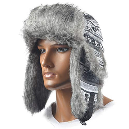 Janey&Rubbins Russian Hat Fur Soviet Ushanka Cossack Winter Cap Earflap Snow Ski Headwear - color: Silver/Knitted, size: Medium