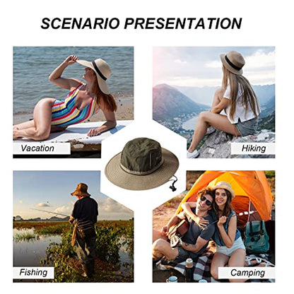 LumiSyne Unisex Two-Tone Bucket Hat Wide Brim Sun Hat UPF 50+ Adjustable Chin Strap Breathable Mesh Packable Boonie Hat - color: Khaki + Green, size: Large-X-Large