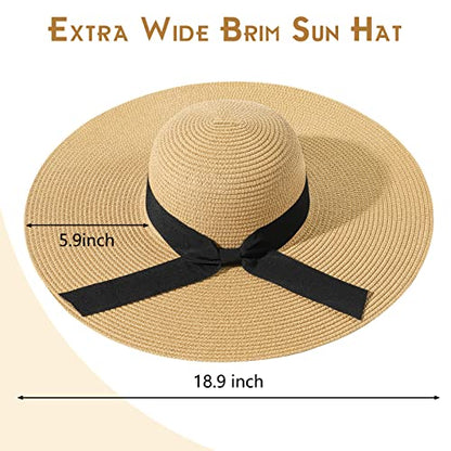 Beach Hat for Women, Wide Brim Sun Straw, UPF 50+ Foldable Floppy Sun Hat - color: B-khaki