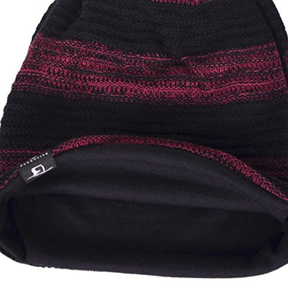 VECRY Mens Slouchy Beanie Knit Skull Cap Long Baggy Hip-hop Winter Summer Hat B305 - color: Retro-black&claret, size: Large