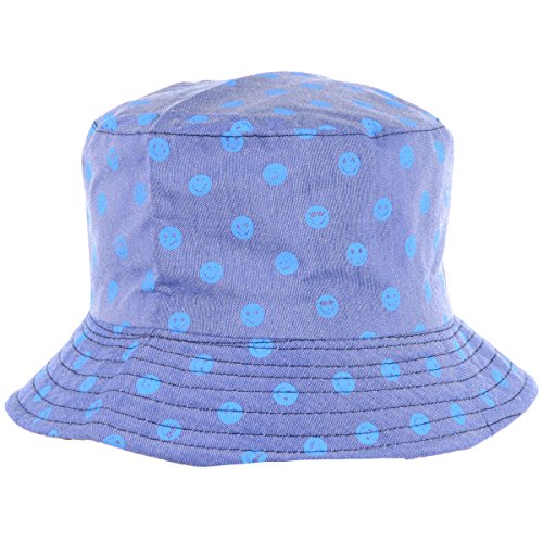 BYOS Unisex Trendy Reversible Lightweight Printed Bucket Hat Packable Outdoor - color: Happy Face Blue