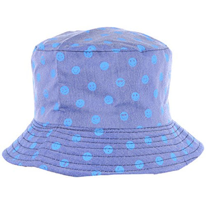 BYOS Unisex Trendy Reversible Lightweight Printed Bucket Hat Packable Outdoor - color: Happy Face Blue