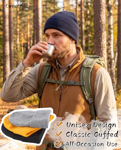 Connectyle Men's Cuffed Beanie Hat Double Layer Knit Winter Watch Cap - color: Navy Blue