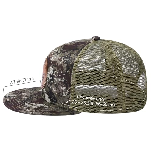 BASSDASH Flat Brim Trucker Cap Adjustable Snapback Hat Mesh Back for Men Women - color: Grunge Camo