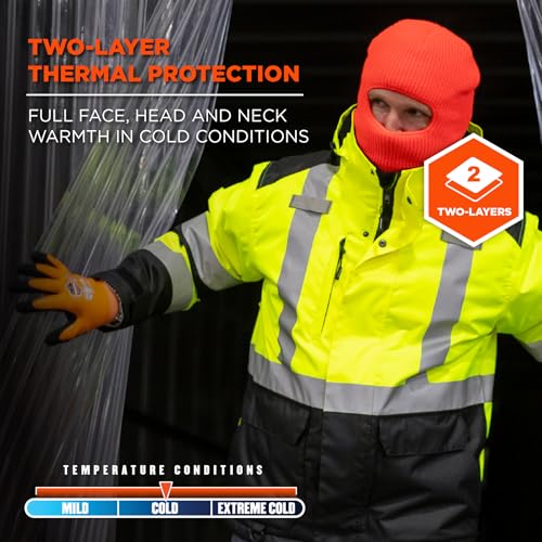 Ergodyne Unisex Adult N-ferno 6829 Freezer Balaclava Face Mask - 2-Layer, Acrylic Rib Knit - color: Orange