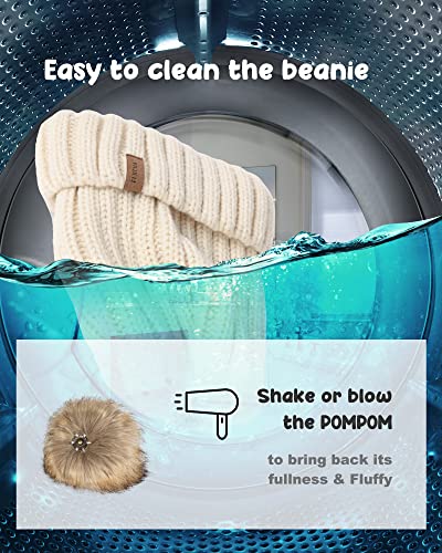 FURTALK Kids Winter Hat Toddler Knitted Beanie Faux Fur Pom - color: Beige, size: 3-24 Months