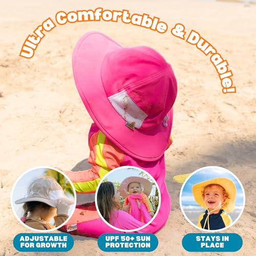 SwimZip UPF 50 Kids' Wide Brim Sun Hat, Sun Protection Hat - Baby & Toddler - color: Neon Shocking Pink, size: 8-14 Years