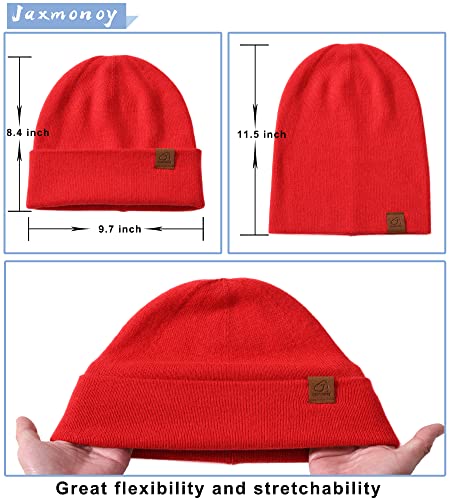 jaxmonoy Slouchy Knit Beanies Winter Hats for Women Men Soft Warm Reversible Slouch Cuffed Skull Knitted Beanie Cap - color: Red