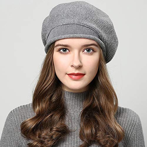 French Style Beret Hat for Women Winter Fall Knit Artist Hats Classic Solid Color Beanie Hat - color: Light Grey