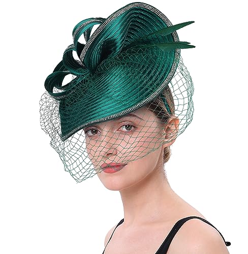 ORIDOOR Women Fascinators Derby Church Tea Party Wedding Flower Feathers Headpiece with Headband Clips - color: A Green
