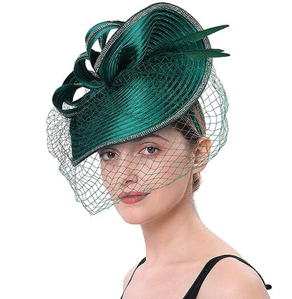 ORIDOOR Women Fascinators Derby Church Tea Party Wedding Flower Feathers Headpiece with Headband Clips - color: A Green