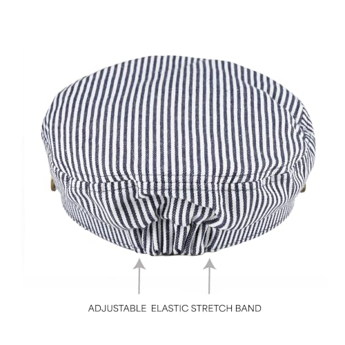 C.C Cotton Fisherman Cap for Women – Classic Fiddler Hat, Lightweight Breathable Cotton, Trendy Greek Fisherman Style - color: Cotton Pin Stripe-navy