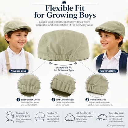 Bienzoe Boys Newsboy Flat Hat: Classic Linen Cap Lightweight - color: Beige, size: 4-5T