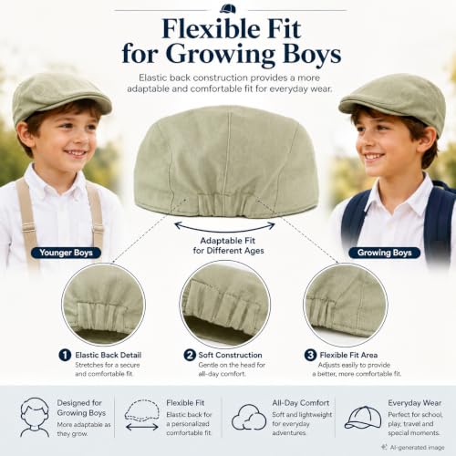 Bienzoe Boys Newsboy Flat Hat: Classic Linen Cap Lightweight - color: Beige, size: 2-3T