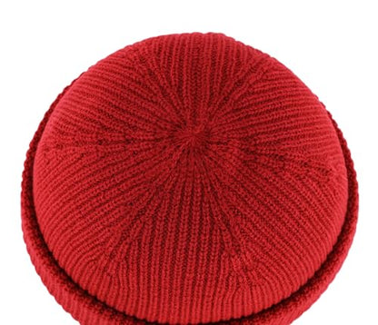 Connectyle Short Fisherman Beanie for Men Women Warm Winter Hats Knit Cuffed Beanies Skull Cap Acrylic Watch Hat - color: Dark Red