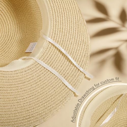 Women's Sun Straw Hat Wide Brim Floppy Foldable Hats Beach Travel Summer Vacation Hat UPF 50+ - color: Beige-shell