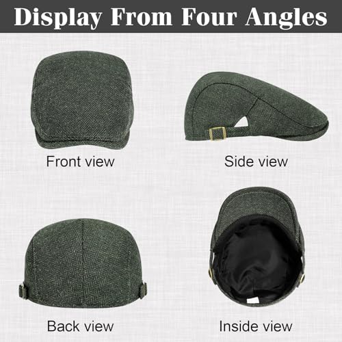 Senker Fashion 2 Pack Newsboy Cap for Men, Wool Blend Tweed Flat Cap - color: Black Green