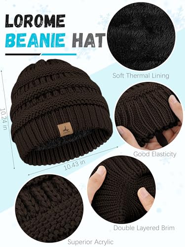 LOROME Winter Beanie Hat Scarf Gloves, Warm Fleece Knit Neck Scarf Set Gift - color: Coffee