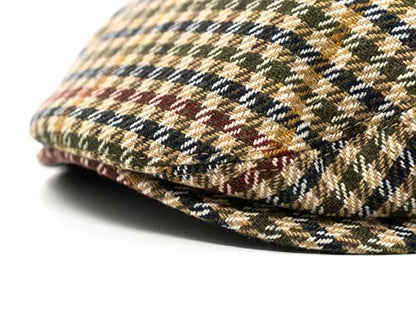 Men's Classic Patchwork Herringbone Checker Plaid Newsboy Ivy Hat Flat Cap - color: Camel Plaid, size: Small-Medium
