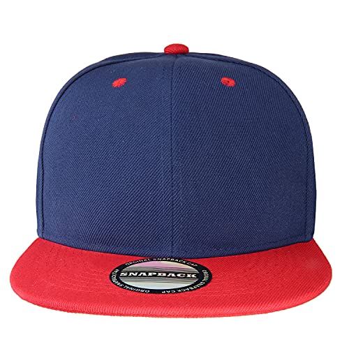 Classic Snapback Hat Cap Hip Hop Style Flat Bill Blank Solid Color Adjustable Size - color: 1pc Navy/Red