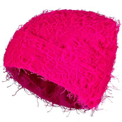 Chuarry Distressed Knitted Beanie Fuzzy Winter Hat - color: Rose Red