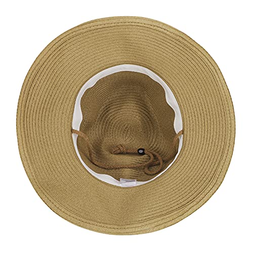 Men's Floppy Packable Straw Hat Beach Cap Newsboy Fedora Sun Hat, Big Brim, Adjustable Chin Strap - color: Khaki