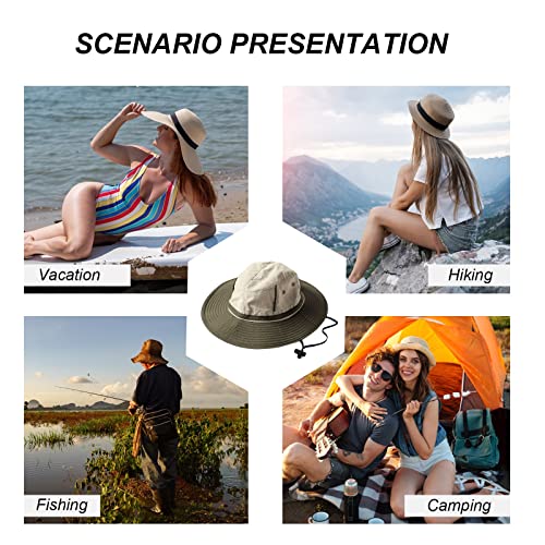 LumiSyne Unisex Two-Tone Bucket Hat Wide Brim Sun Hat UPF 50+ Adjustable Chin Strap Breathable Mesh Packable Boonie Hat - color: Green + Beige, size: Small-Medium
